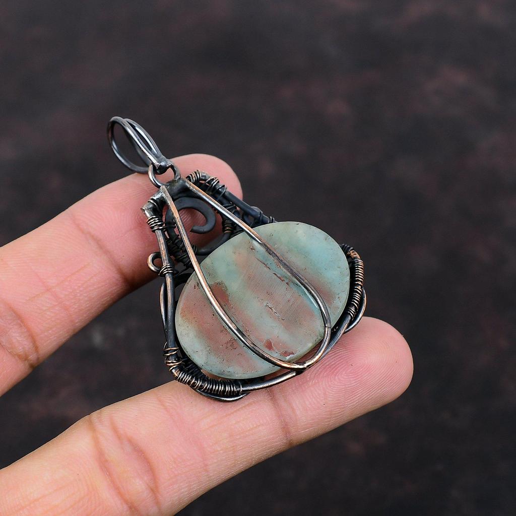 Hemimorphite Pendant Copper Wire Wrapped Pendant Natural Gemstone Jewelry Handmade Stylish Pendant Hemimorphite Copper Jewelry Gift For Her