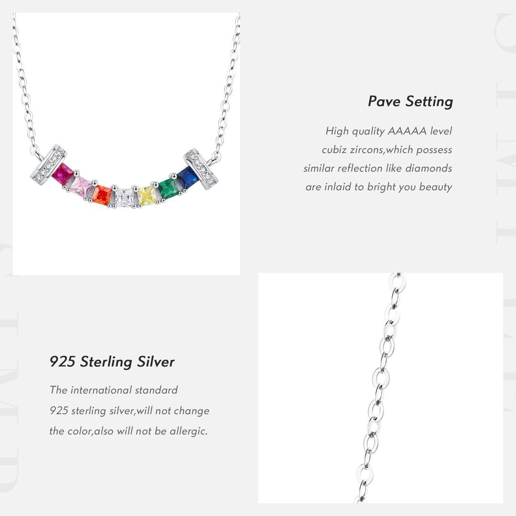 MODIAN 925 Sterling Silver Smile Square Rainbow Colorful Zirconia Pendant Necklace Fashion Neck Chain For Women Fine Jewelry