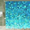 Moderner einfacher Mosaik-Duschvorhang, Blau karierter Duschvorhang für das Badezimmer, Wasserdichter Duschvorhang mit Haken