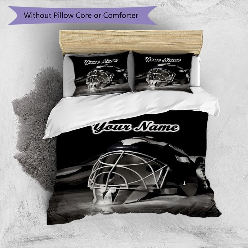 3-teiliges Hockey-Torwartmasken-Bettwäscheset mit individuellem Namen Bettbezugverschluss Enthält 1 Bettbezug & 2 Kissenbezüge für das Schlafzimmer