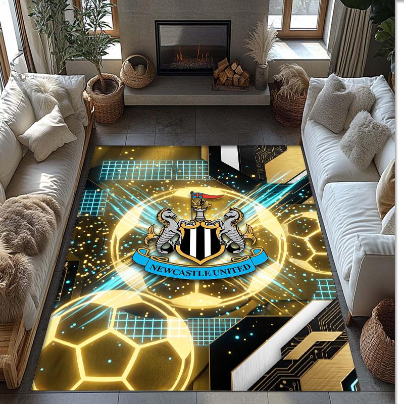 Tappeto in Velluto di Cristallo con Stampa di Calcio del Newcastle United, Comodo Assorbente d'Acqua Antiscivolo Tappeto per Pavimento Interno