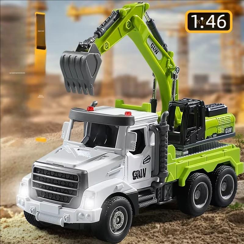 1:46 Sound Light Alloy+Plastic Excavator Timber Transport Model Diecast & Toy Play Vehicles Construction Collection Toys Gift
