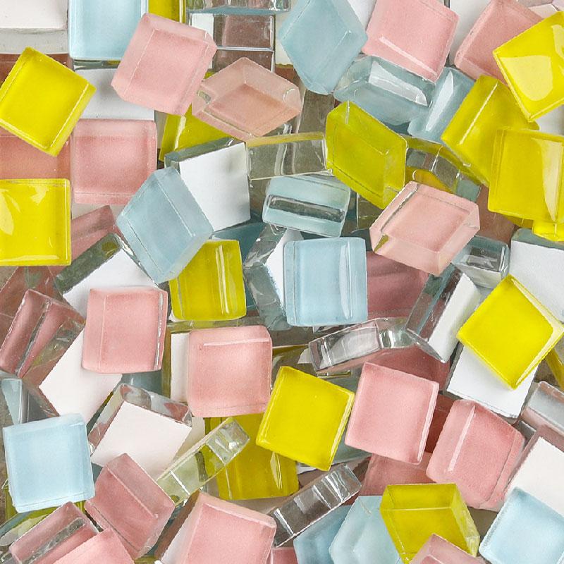 100g gemischte Mosaiksteine Sortierte Farbe Quadratisch Glitzer Glas Mosaikfliesen für DIY Bastelbedarf blau lila grün arte