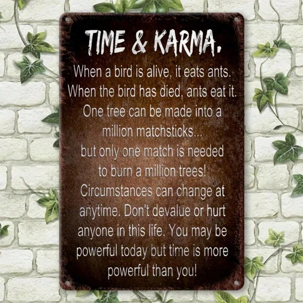 Metal Poster Wall Art Time Karma Inspirational Quote Home Bar Cafe Decor