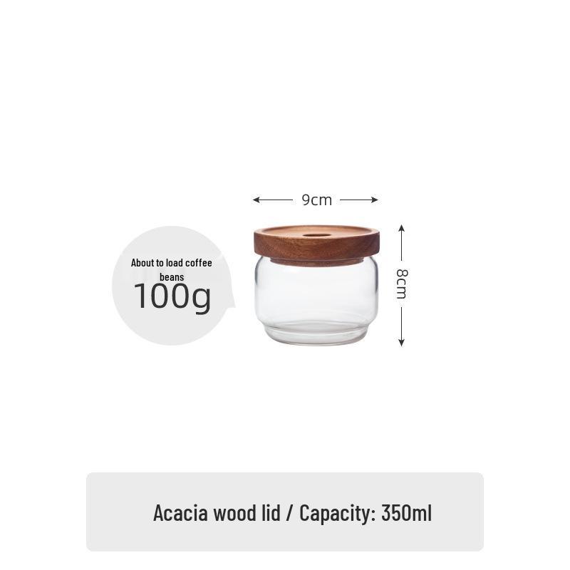 Acacia Wood-Lid Glass Jar for Coffee, Grains, Cereals, Dried Fruits, or Tea Storage