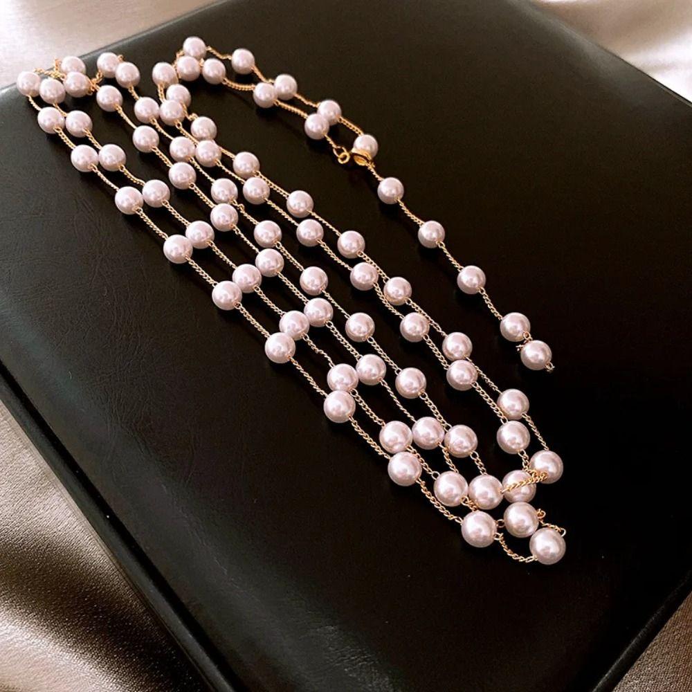 Double-layer Long Pearl Necklace Fashion Collarbone Chain Elegant Sweater Chain  Dress