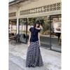 Fashion Suit Asymmetrical off-Shoulder Short-Sleeved T-shirt Women's Summer Gingham Skirt A- Line Skirt Idle Style Two-piece Set