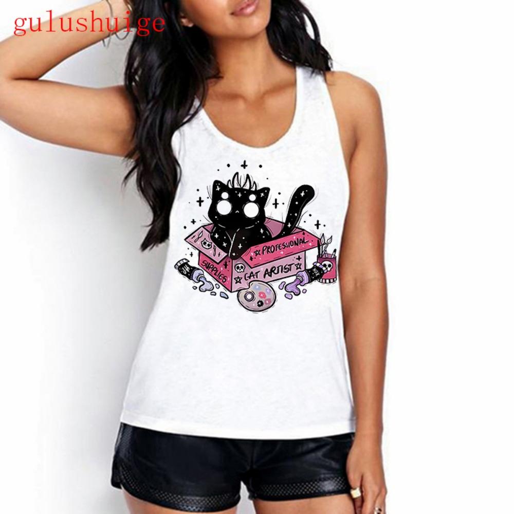 Sweet Girls Tank Top Funny Cat T Shirt Women Vest Women Shirt Ulzzang T-shirt 90s Tshirt Top Tee Female Shirt