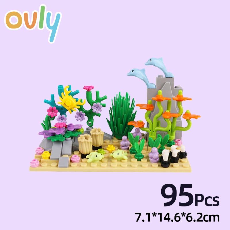 Ovly DIY Kreative Unterwasser Welt Abenteuer Hai Teufel Fisch Ozeane Tier Pflanze Aquarium Display Kleine Partikel Bausteine Set für MOC