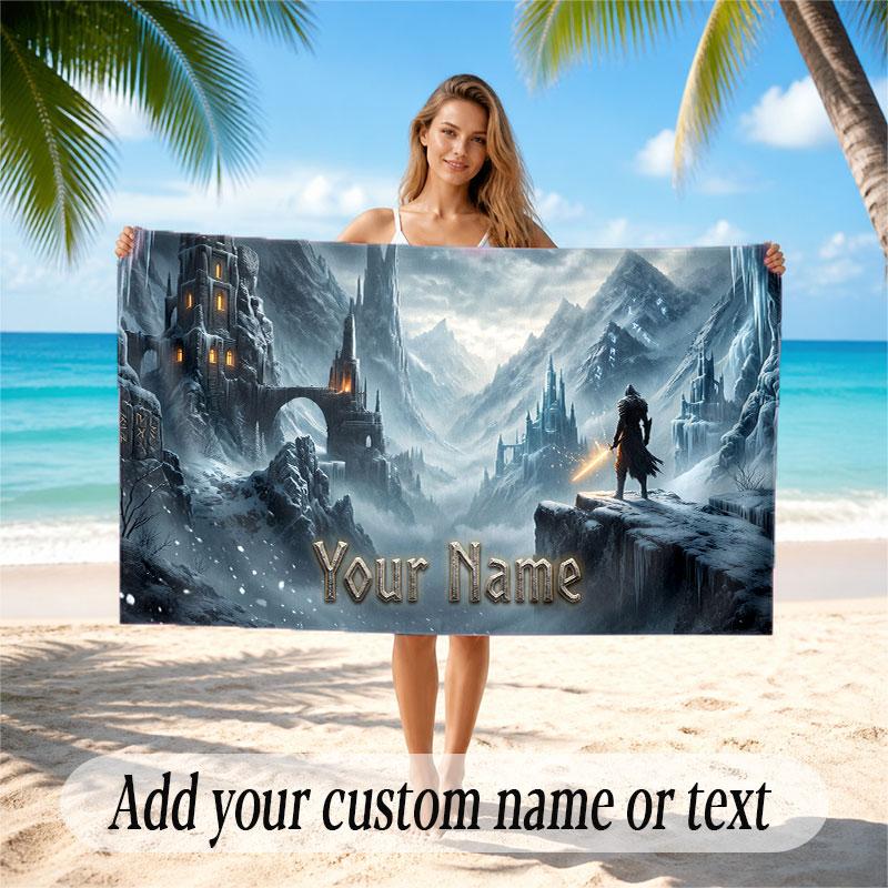 Christmas Winter Theme Soft Beach Towel Personalized Custom Name Text Towel Portable for Beach Pool Travel