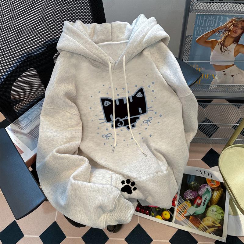 Korean version of printed hooded sweater men s autumn and winter new casual sports velvet thickened women s loose and versatile XXXL