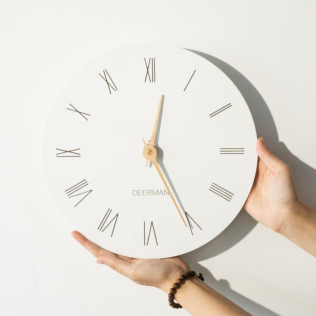 Deerman Wall Flat Wood Battery No Second Hand Nordic Wall Gift for Living Housewarming Gift D Clock, Stylish, Silent, Lightweight, Clock, Operated,