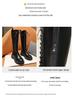 2025 Women's British Style Thick-Soled Long Knight Boots with Big Toe and Over-the-Knee Lace-Up Design.
