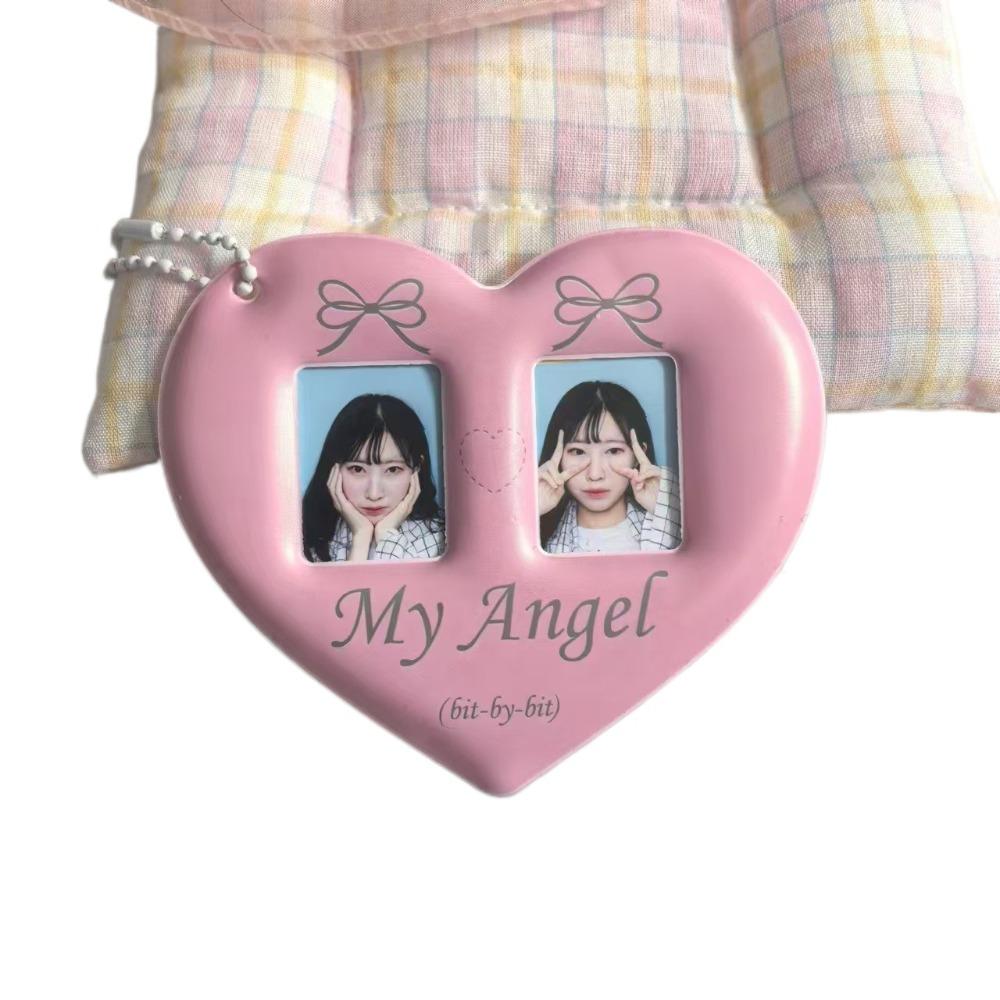 

Creative Love Heart Photocard Holder 1 inch 2 Slots Card Holder with Keychain Cute Bag Pendant for Girls розовый