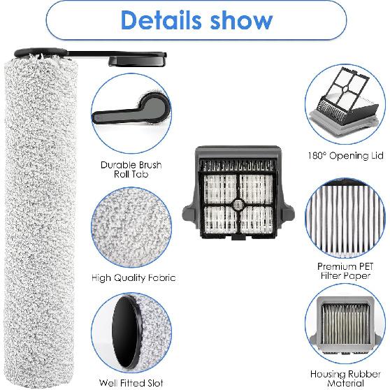 (6 Pack) Replacement Brush Rollers and HEPA Filters Compatible with Tineco Floor ONE S7 PRO/ONE S6 Smart Cordless Wet Dry Vacuum Cleaner, Replacement