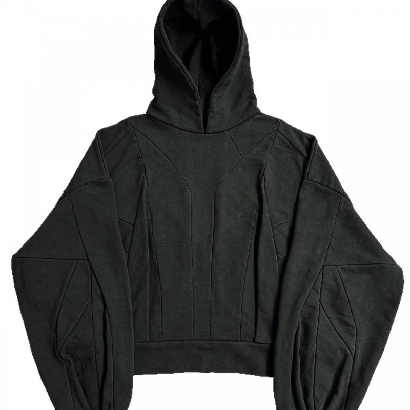 Unisex Gothic Streetwear Hooded Sweatshirt With Pleated Detail Loose Fit Long Sleeve Fall Winter Casual Top