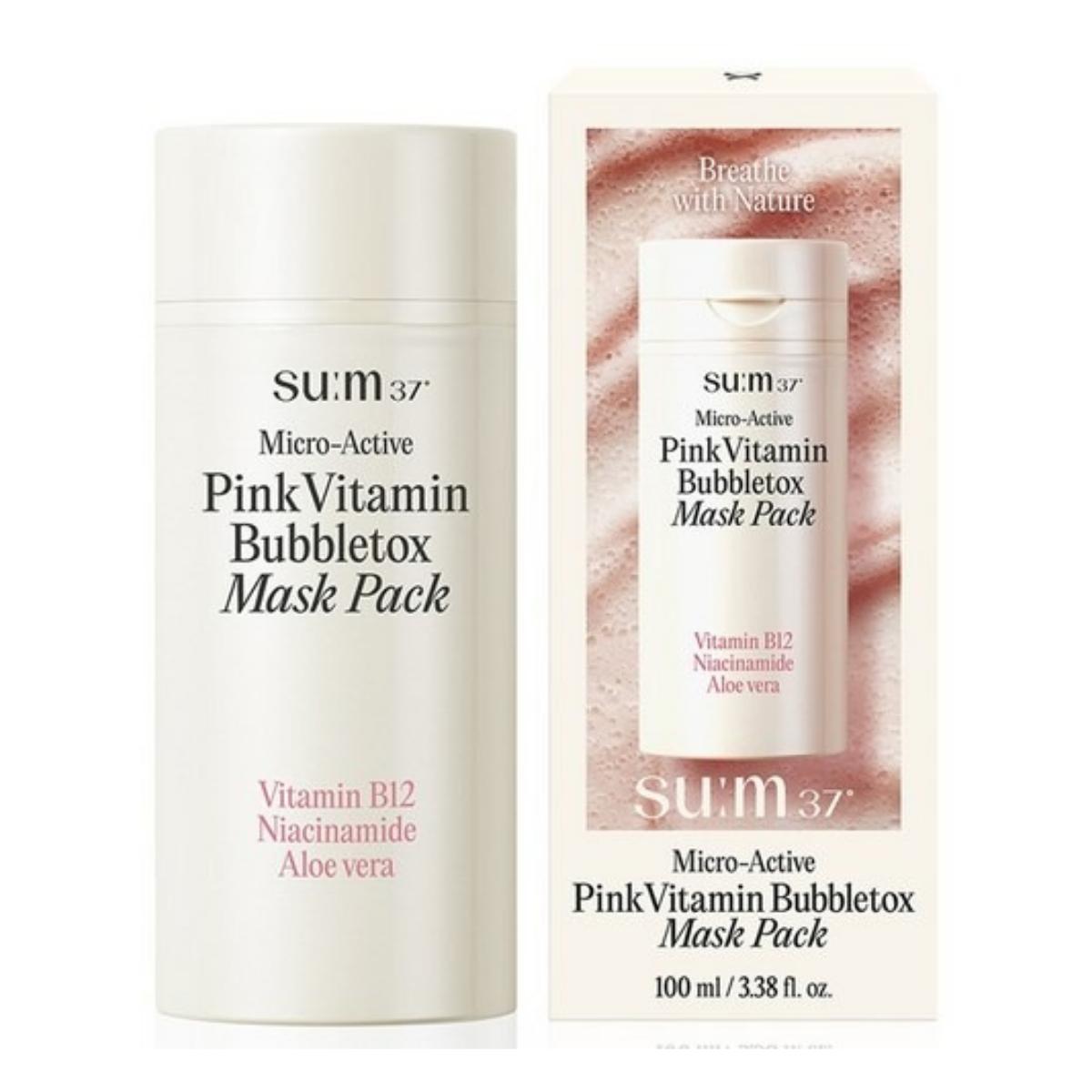 su:m37 Micro-Active Pink Vitamin Bubble-Posh Mask - Revitalizing Oxygen Bubble Detox & Brightening Wash-Off Pack - 100ml / 3.38 fl.oz.