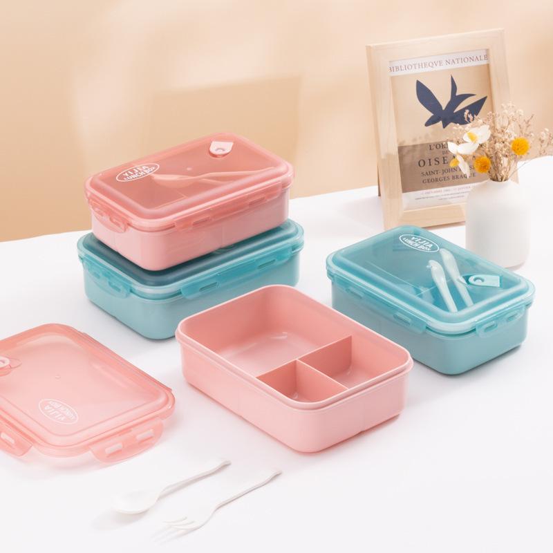 

Office Workers and Students Seal The Bento Box with A Three-point Grid with A Ventilation Hole, Send A Spoon, and Heat The Lunch Box In A Microwave item number 0502 [three grids] small 1000ml розовый