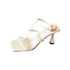 Gentle and Advanced! Ice-through Nude One-word Sandals Women's Summer Square-heeled High Heels