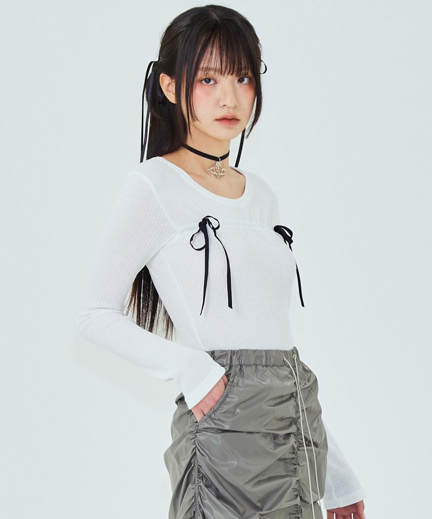 PLASMA SPHERE Ribbon T-Shirt In White (Ribbon Girlcore T-Shirt)