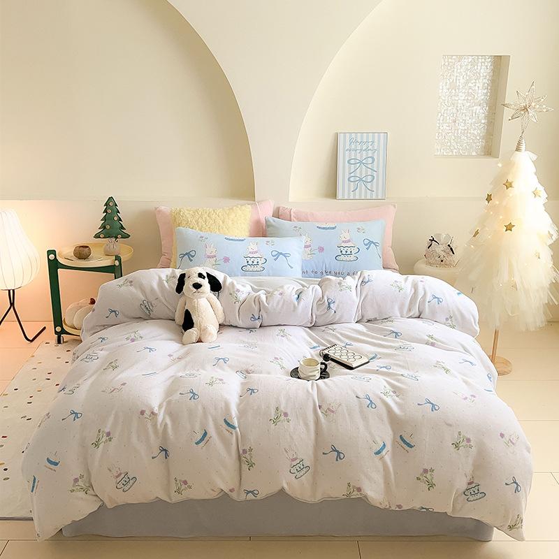 Thickened Milk Fleece Large Version Digital Printing Four-Piece Set, Fleece Thermal Sheets, Quilt Covers, Bedding