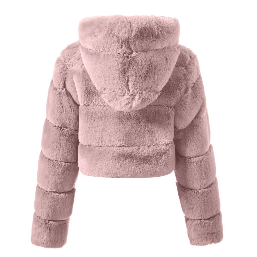 Y2k Streetwear Women Autumn Winter Faux Fur Coat Hooded Cropped Jacket Fur Coat Long Sleeve Cardigan Soft Tops Vintage Harajuku
