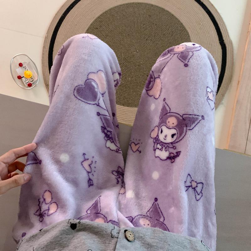 Damen Cartoon Flanell Fleecegefütterte Pyjamahose - Warmer Herbst-/Winterstil