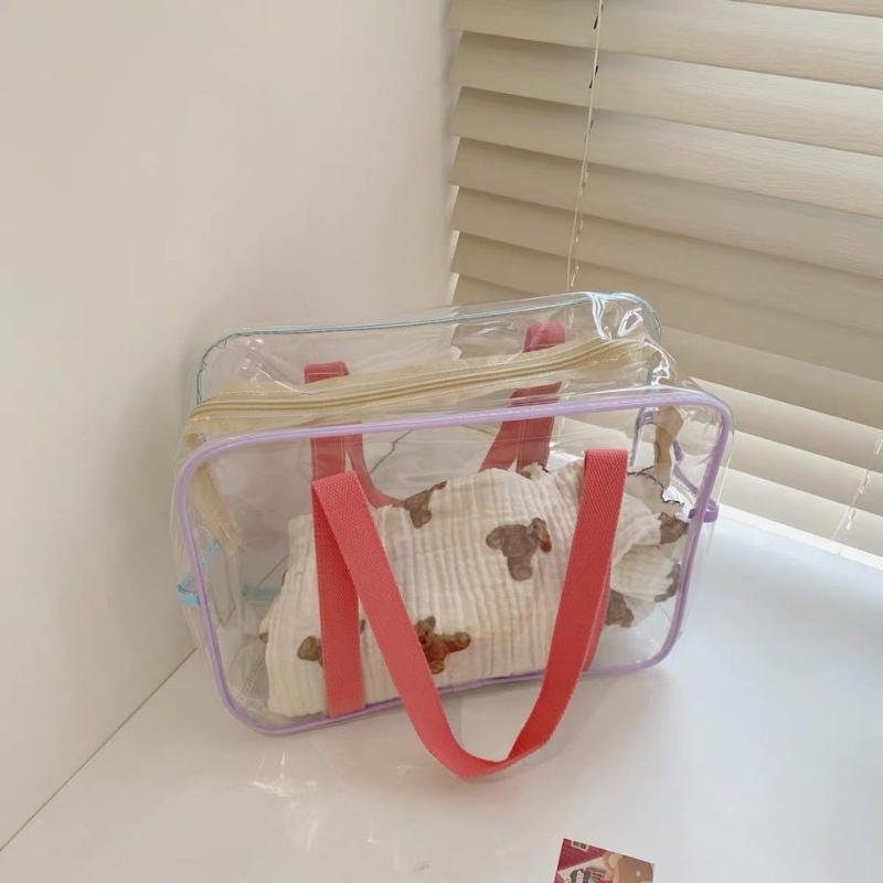 Large Capacity Pvc Transparent Jelly Handbags Washing Bag Summer Outdoor Beach Tote Waterproof Swimming Storage Bag