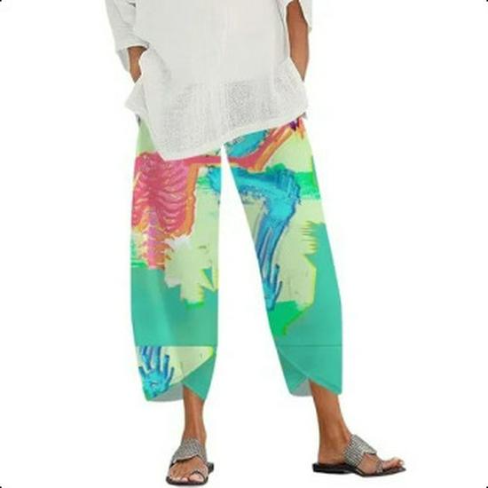 European American Casual Printed Loose Women s Cropped Holiday Pants XL