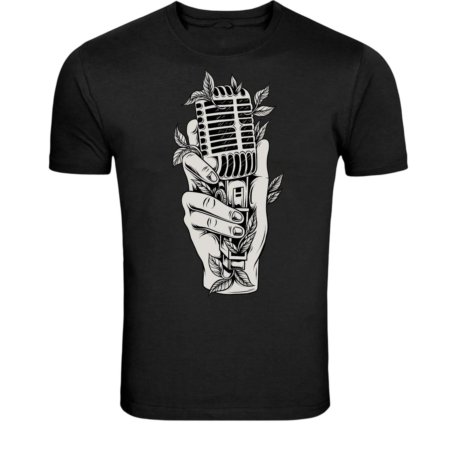 Винтажная футболка с микрофоном - Ретро-футболка с графическим принтом для музыканта S