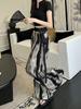 Plus Size Chinese Ink Painting High Waist Wide Leg Summer Skirt-Pants for Women