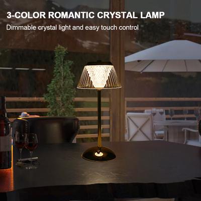 Crystal Table Lamp Metal Base Stepless Dimmable Crystal Atmosphere Lamp Rechargeable Cordless Desk Lamp for Bedroom Hotel Office