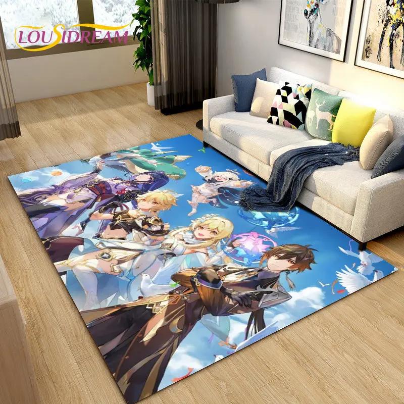 Cartoon Game Gamer Genshin Impact  Area Rug,Carpet Rug for Living Room Bedroom Sofa Doormat Decoration, Kids Non-slip Floor Mat