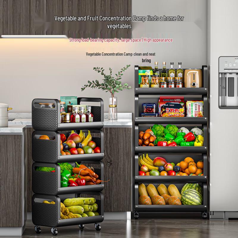 Oversized 3-Tier Movable Kitchen Storage Cart with Top