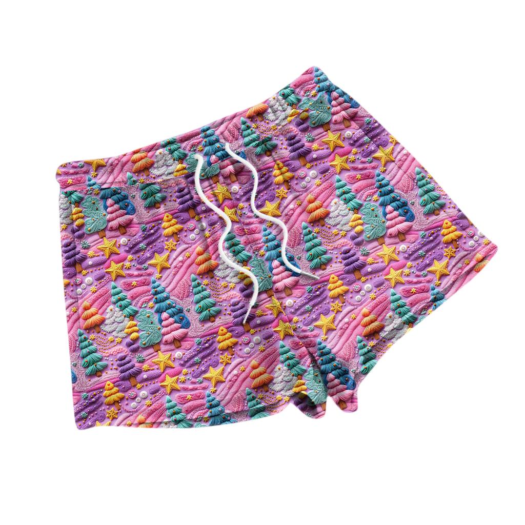 Damen Modische Locker Geschnittene Pyjamashorts Mit Fleece Weihnachtsprint Freizeithose