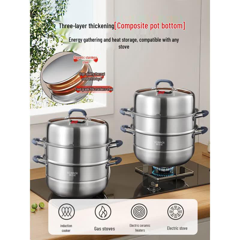 KOBACH 30cm 3-Layer 304 Stainless Steel Steamer Pot