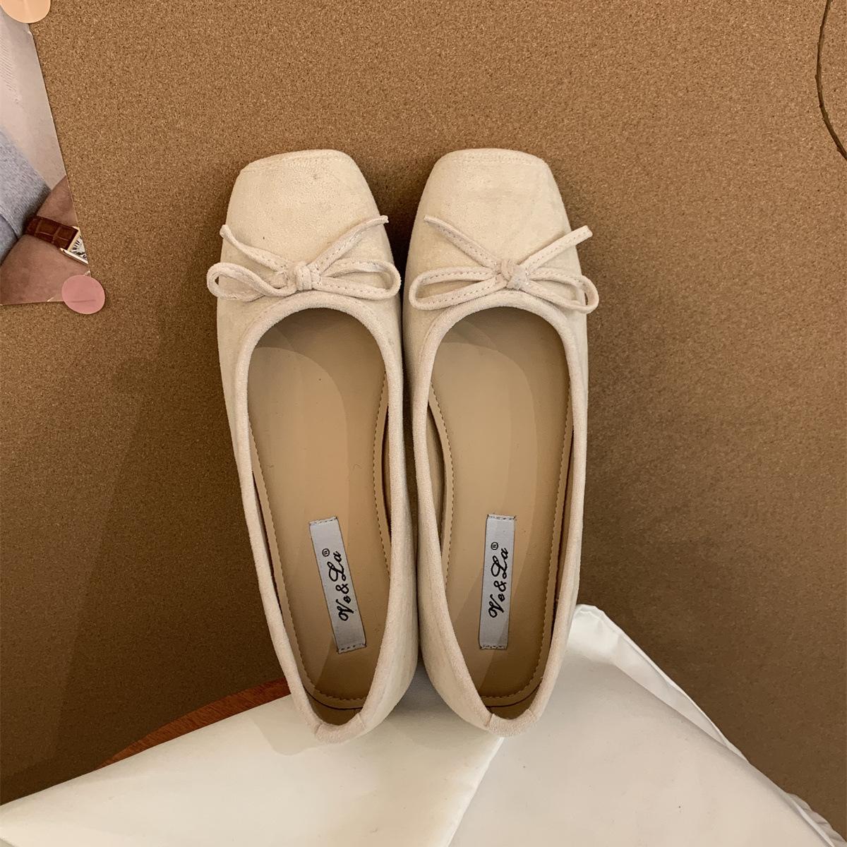 

Ретро балетки с плоской подошвой, красные, легкие, с горлом, одинарные туфли женские, новые, замшевые, нежные, с мягкой подошвой, туфли Doudou, одна педаль, женские туфли 40 абрикосовый