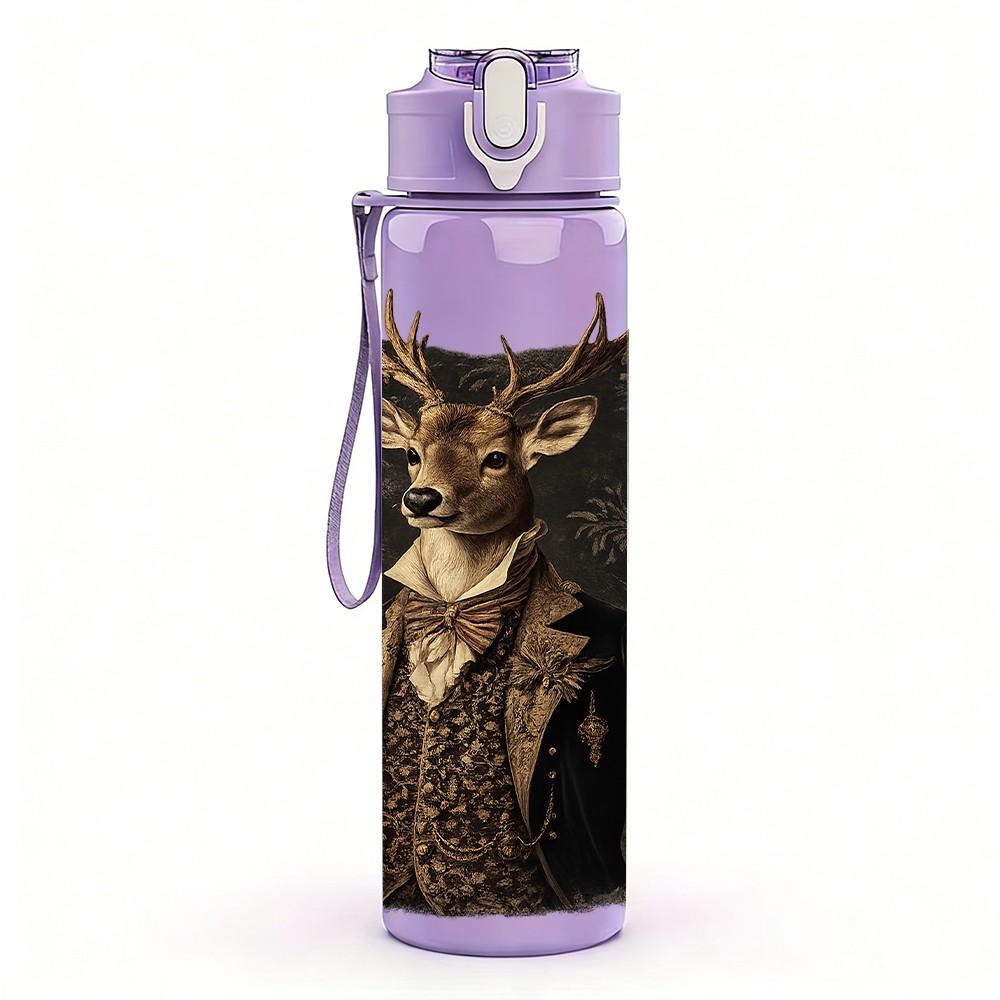 1PC Stag Deer Head Antler Art Print 750ml Color Plastic Sports Water Bottle Leakproof Flip Straw Lid Suitable for Sports Office Home Use