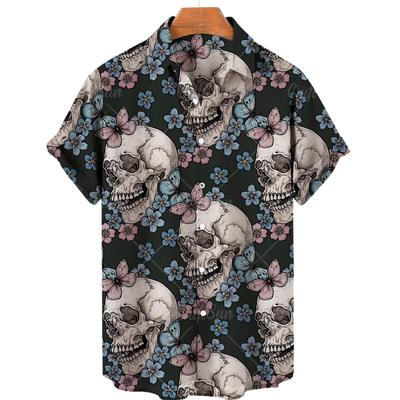 Hawaiian Beach Shirt Fashion Design Men's 3D Skull Print Shirt Retro Casual Street Clothing Men's Summer Unisex Short