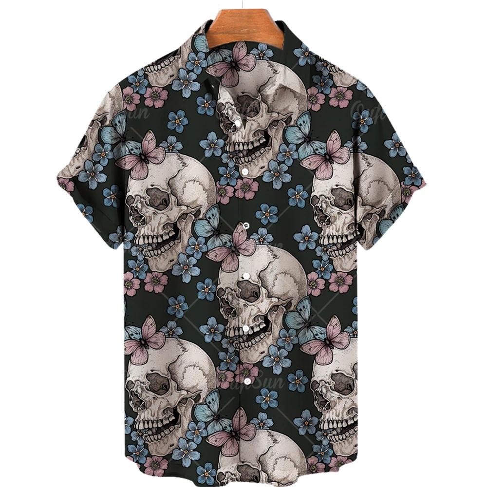 Hawaiian Beach Shirt Fashion Design Men s 3D Skull Print Shirt Retro Casual Street Clothing Men s Summer Unisex Short S