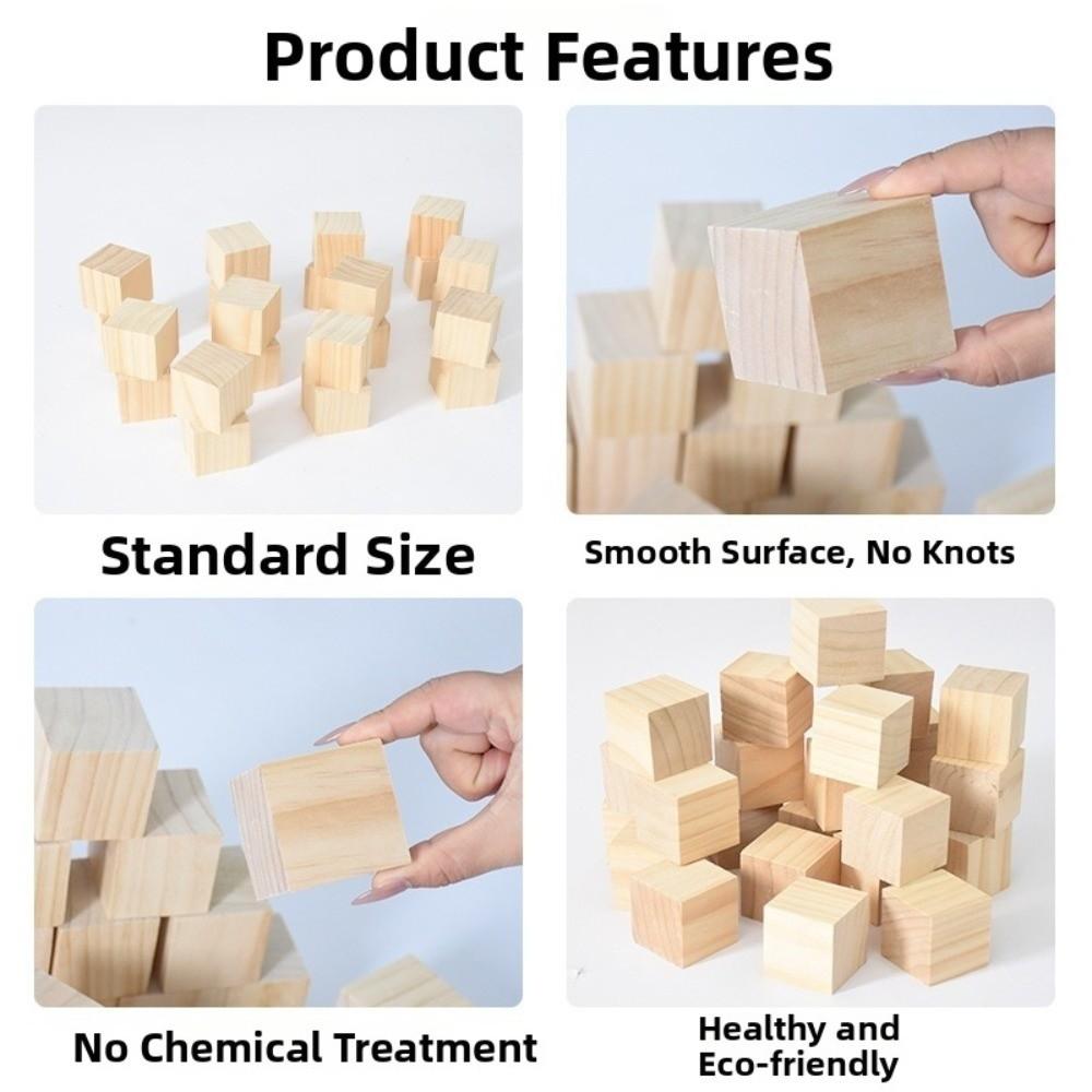 10pcs Natural Wooden Cube Unfinished Blank Handmade Material Kids Toy Wooden Square Block
