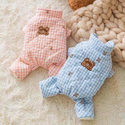 Jesień i Zima Pies Słodki Wersja Koreańska Kreskówkowy Wzór Szachownicy Miś Pełny Nadruk Czteronożny Bawełniany Płaszczyk Kot Teddy Ubrania dla Zwierząt