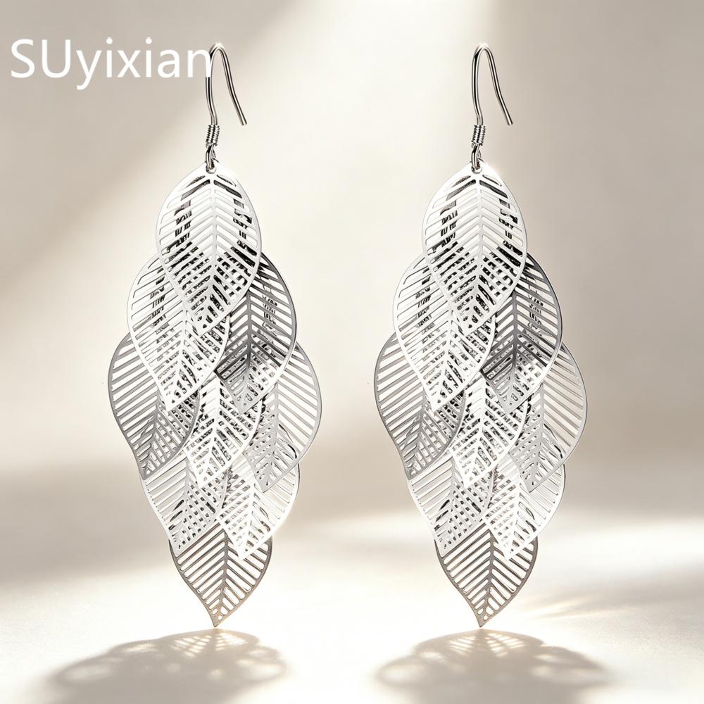 925 Sterling Silver Fashion Personality Long Tassel Maple Leaf Earrings Birthday Party Anniversary Gift