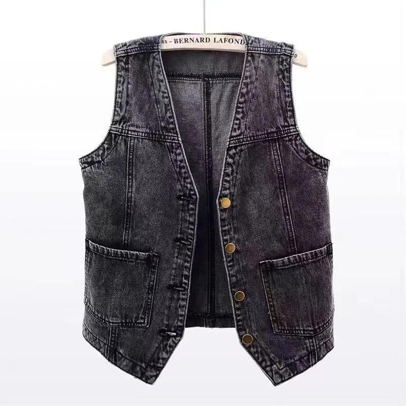 Gilet in Denim Scollo a V Primavera Estate Donna Giacca Corta Senza Maniche Casual Gilet in Jean Monopetto Donna