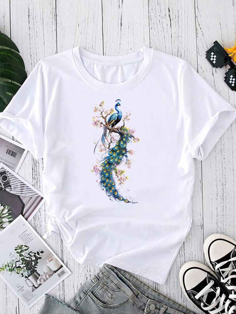(Asian Size) Tee Fashion Print Casual Top O-neck Short Sleeve T-shirts Sweet Flower Style 90s T Graphic Female Women's Clothing