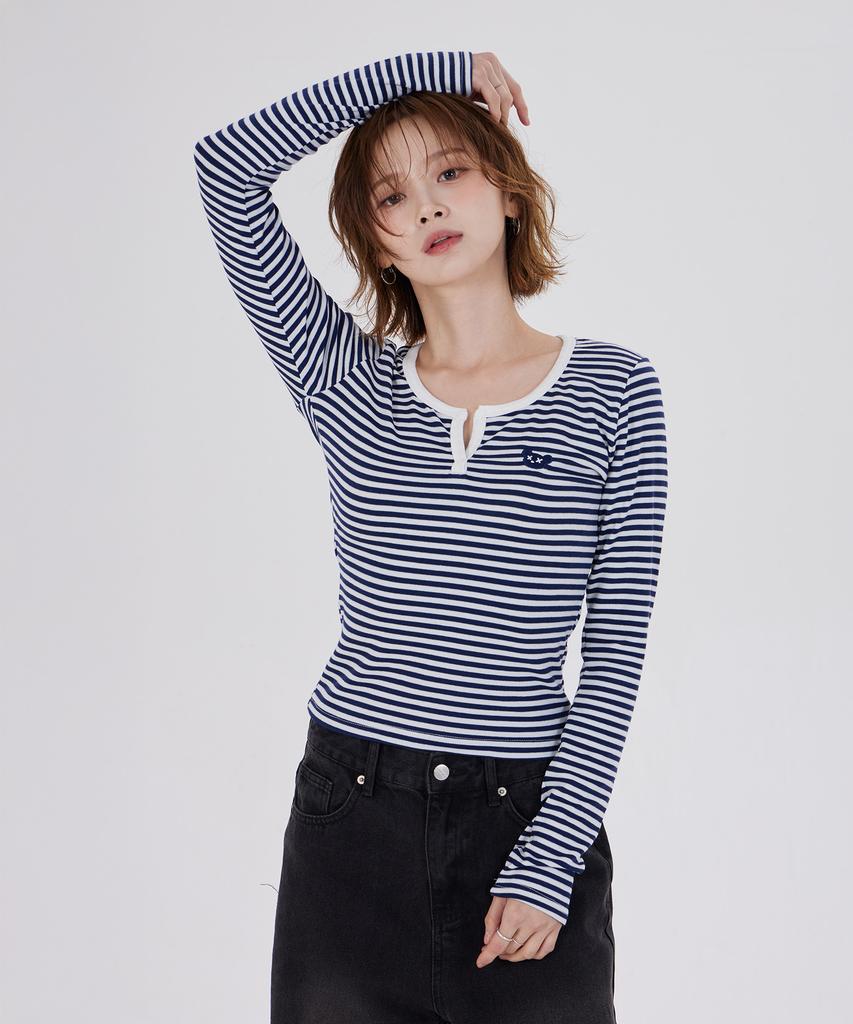 DYSFUNCT Stripe Round Embraider T-Shirt(Navy)