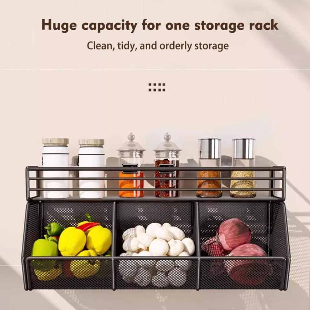 Carbon Steel Kitchen Storage Rack Wall Mounted Spice Storage Shelf Garlic Onion Rack  Kitchen Use