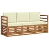 Outdoor Sofa Set 3 Piece Natural and Cream Solid Acacia Wood