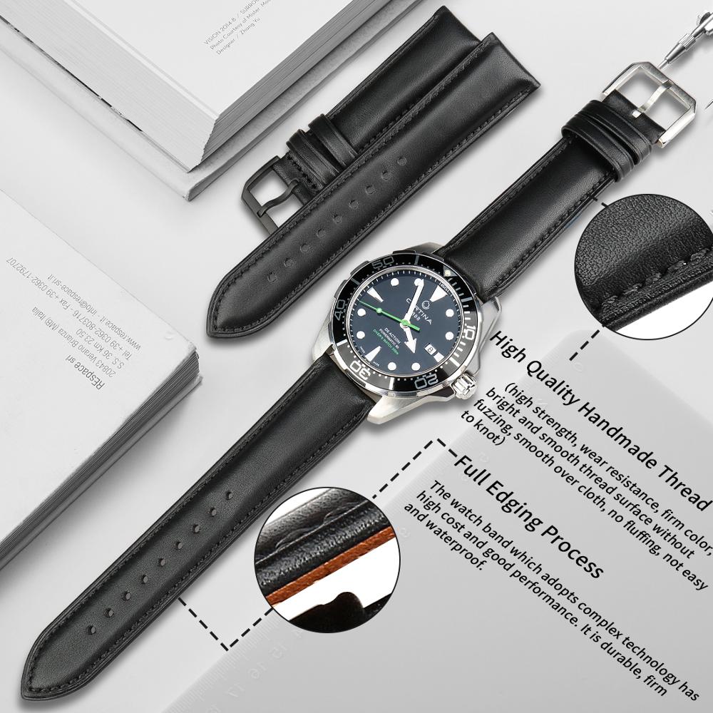 Correa de reloj de cuero de moda para mujer y hombre, marrón y negro, 24 mm, 18 mm, 20 mm y 22 mm, accesorios para reloj