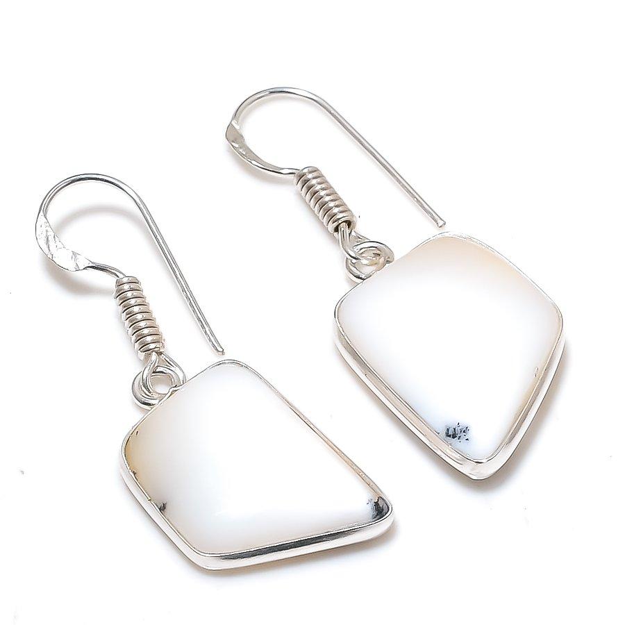 Natural Dendrite Opal Gemstone 925 Sterling Silver Jewelry Earring 1.38  AE-12481